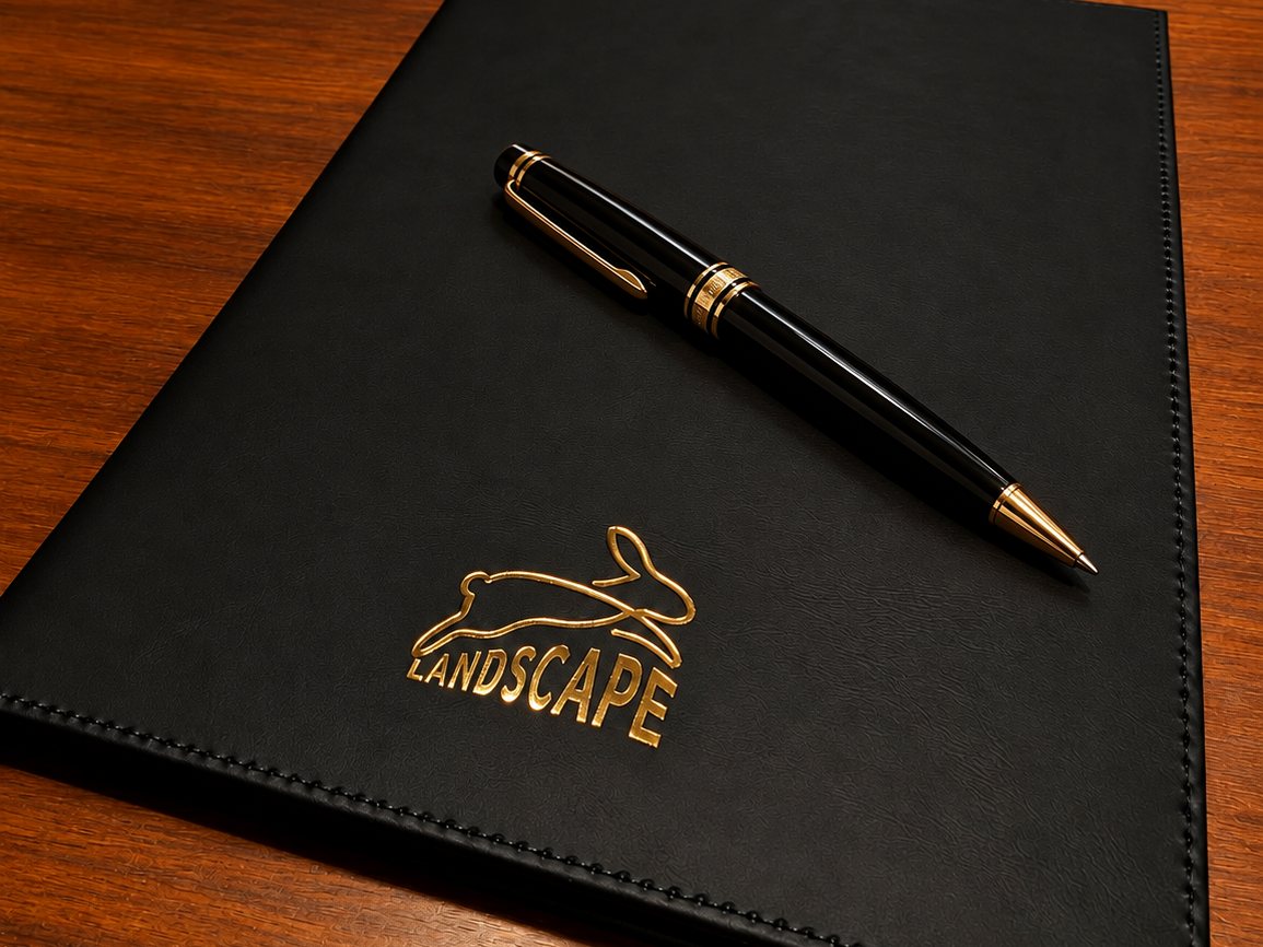 ランドスケープのロゴ入りの書類ばさみとペン