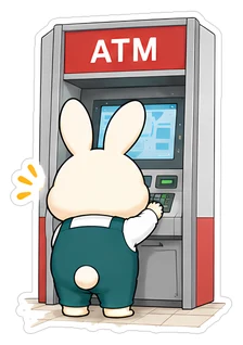 ATMを使う会社のウサギ