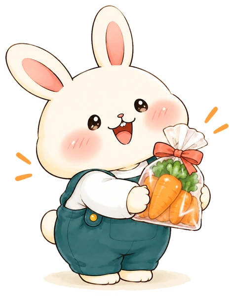 にんじんの袋を持つ会社のウサギ